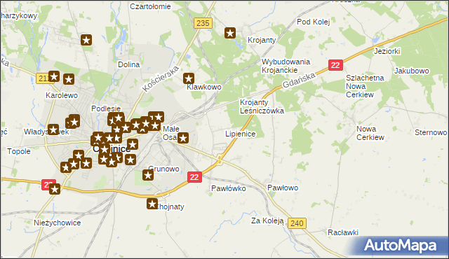 mapa Lipienice gmina Chojnice, Lipienice gmina Chojnice na mapie Targeo