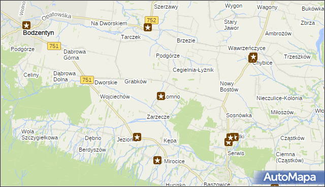 mapa Łomno gmina Pawłów, Łomno gmina Pawłów na mapie Targeo