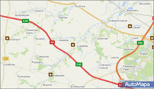 mapa Lubiatów gmina Złotoryja, Lubiatów gmina Złotoryja na mapie Targeo