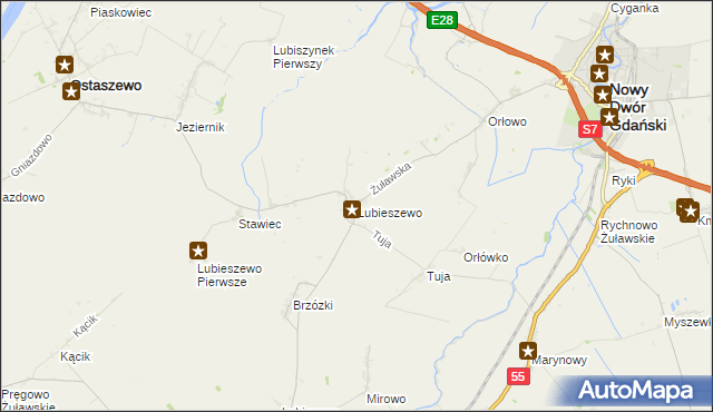mapa Lubieszewo gmina Nowy Dwór Gdański, Lubieszewo gmina Nowy Dwór Gdański na mapie Targeo