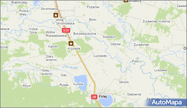 mapa Łukówiec gmina Firlej, Łukówiec gmina Firlej na mapie Targeo