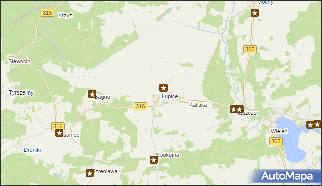 mapa Łupice gmina Sława, Łupice gmina Sława na mapie Targeo