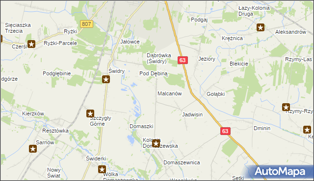 mapa Malcanów gmina Łuków, Malcanów gmina Łuków na mapie Targeo