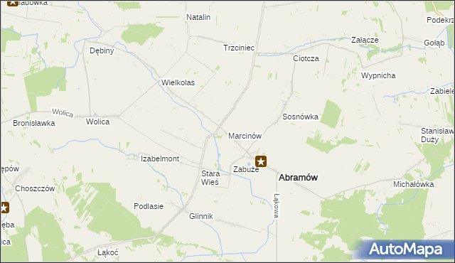 mapa Marcinów gmina Abramów, Marcinów gmina Abramów na mapie Targeo