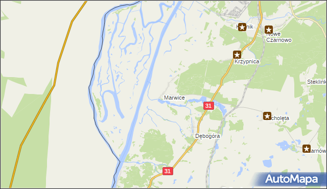 mapa Marwice gmina Widuchowa, Marwice gmina Widuchowa na mapie Targeo