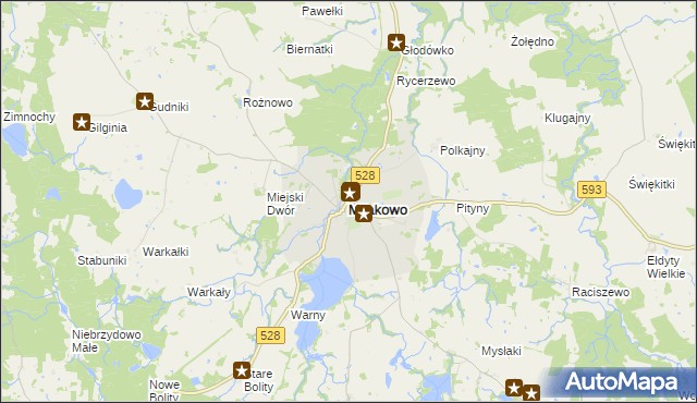 mapa Miłakowo, Miłakowo na mapie Targeo