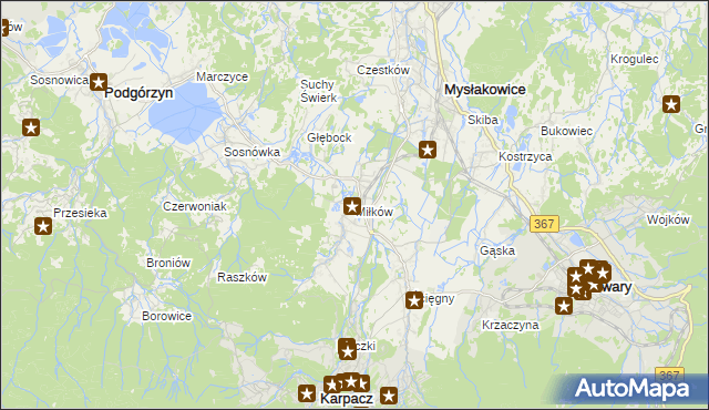 mapa Miłków gmina Podgórzyn, Miłków gmina Podgórzyn na mapie Targeo