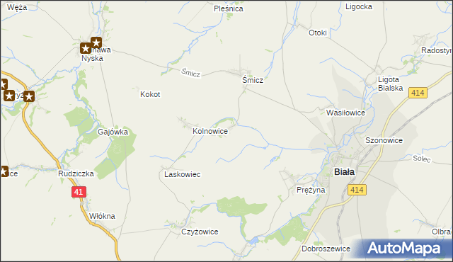 mapa Miłowice gmina Biała, Miłowice gmina Biała na mapie Targeo