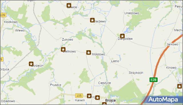 mapa Mołstowo gmina Brojce, Mołstowo gmina Brojce na mapie Targeo