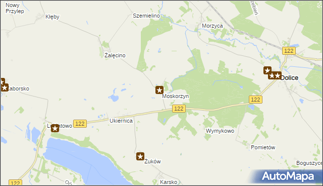 mapa Moskorzyn gmina Dolice, Moskorzyn gmina Dolice na mapie Targeo