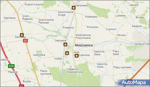 mapa Moszczenica powiat piotrkowski, Moszczenica powiat piotrkowski na mapie Targeo
