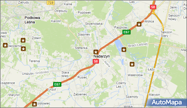 mapa Nadarzyn powiat pruszkowski, Nadarzyn powiat pruszkowski na mapie Targeo