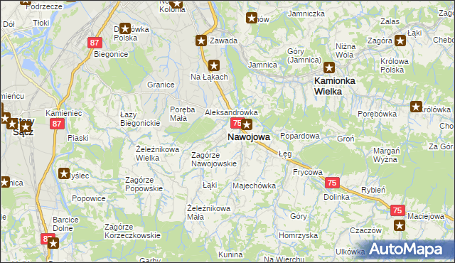 mapa Nawojowa, Nawojowa na mapie Targeo