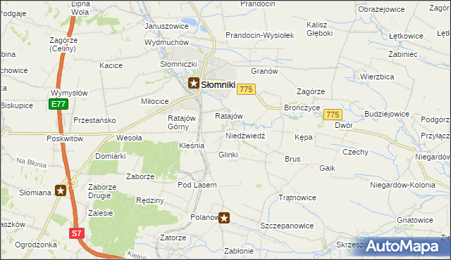 mapa Niedźwiedź gmina Słomniki, Niedźwiedź gmina Słomniki na mapie Targeo