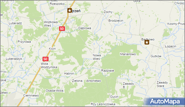 mapa Nowa Wieś gmina Ojrzeń, Nowa Wieś gmina Ojrzeń na mapie Targeo