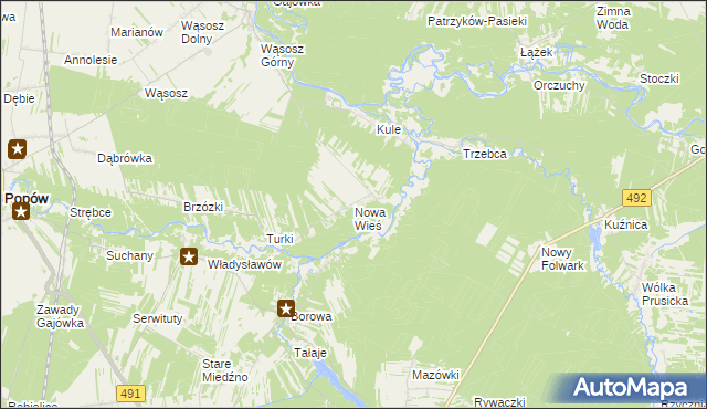 mapa Nowa Wieś gmina Popów, Nowa Wieś gmina Popów na mapie Targeo