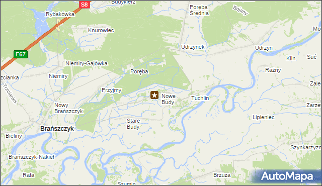 mapa Nowe Budy gmina Brańszczyk, Nowe Budy gmina Brańszczyk na mapie Targeo