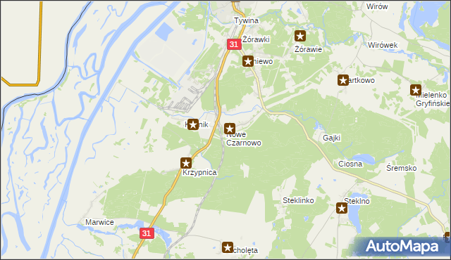 mapa Nowe Czarnowo gmina Gryfino, Nowe Czarnowo gmina Gryfino na mapie Targeo