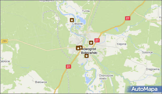 mapa Nowogród Bobrzański, Nowogród Bobrzański na mapie Targeo