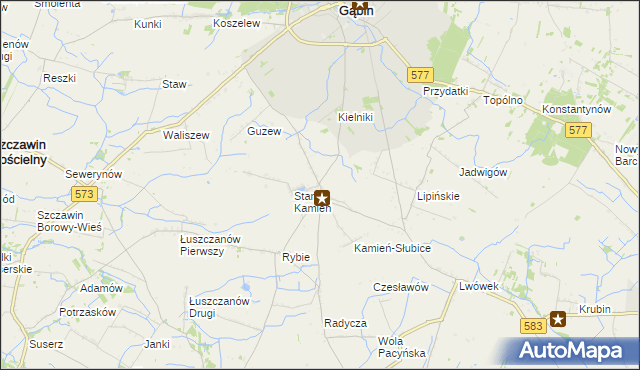 mapa Nowy Kamień gmina Gąbin, Nowy Kamień gmina Gąbin na mapie Targeo