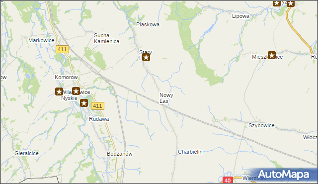 mapa Nowy Las gmina Głuchołazy, Nowy Las gmina Głuchołazy na mapie Targeo