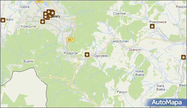 mapa Ogorzelec gmina Kamienna Góra, Ogorzelec gmina Kamienna Góra na mapie Targeo