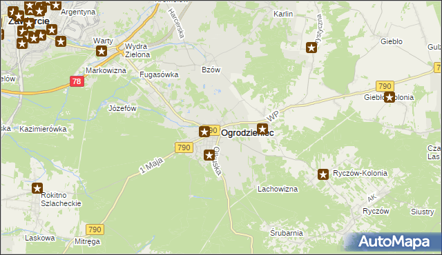 mapa Ogrodzieniec powiat zawierciański, Ogrodzieniec powiat zawierciański na mapie Targeo
