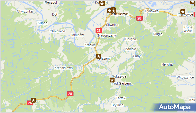 mapa Olszany gmina Krasiczyn, Olszany gmina Krasiczyn na mapie Targeo