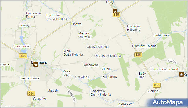 mapa Olszowiec-Kolonia gmina Bychawa, Olszowiec-Kolonia gmina Bychawa na mapie Targeo