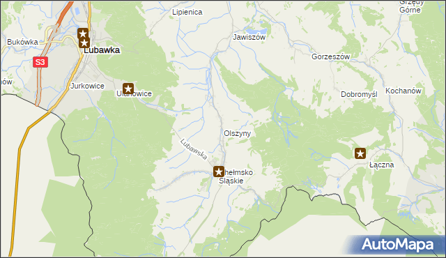 mapa Olszyny gmina Kamienna Góra, Olszyny gmina Kamienna Góra na mapie Targeo
