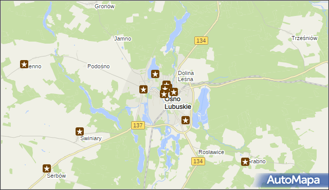 mapa Ośno Lubuskie, Ośno Lubuskie na mapie Targeo