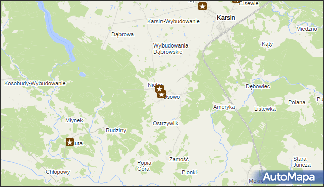 mapa Osowo gmina Karsin, Osowo gmina Karsin na mapie Targeo