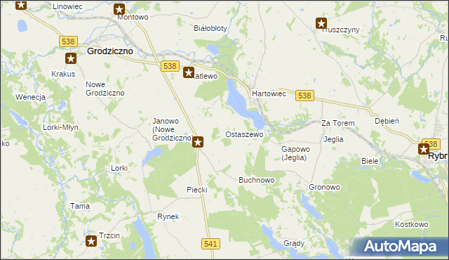 mapa Ostaszewo gmina Grodziczno, Ostaszewo gmina Grodziczno na mapie Targeo