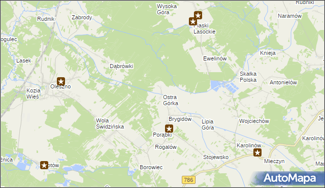 mapa Ostra Górka gmina Krasocin, Ostra Górka gmina Krasocin na mapie Targeo