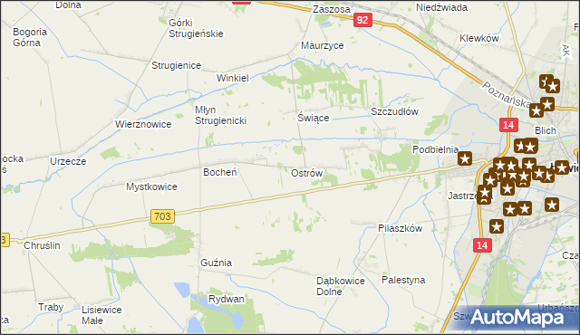 mapa Ostrów gmina Łowicz, Ostrów gmina Łowicz na mapie Targeo