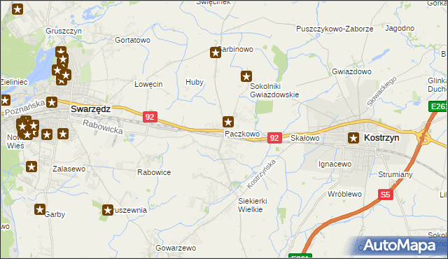 mapa Paczkowo gmina Swarzędz, Paczkowo gmina Swarzędz na mapie Targeo
