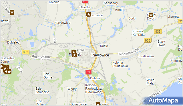 mapa Pawłowice powiat pszczyński, Pawłowice powiat pszczyński na mapie Targeo