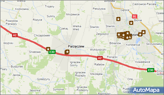 mapa Piaskowice gmina Parzęczew, Piaskowice gmina Parzęczew na mapie Targeo