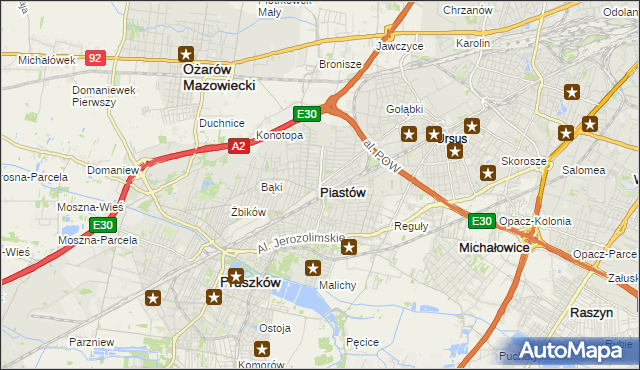 mapa Piastów powiat pruszkowski, Piastów powiat pruszkowski na mapie Targeo
