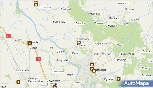 mapa Pigany, Pigany na mapie Targeo