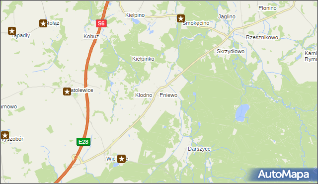 mapa Pniewo gmina Płoty, Pniewo gmina Płoty na mapie Targeo