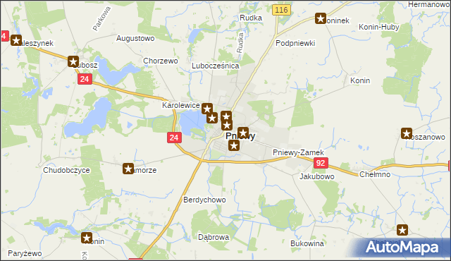 mapa Pniewy powiat szamotulski, Pniewy powiat szamotulski na mapie Targeo