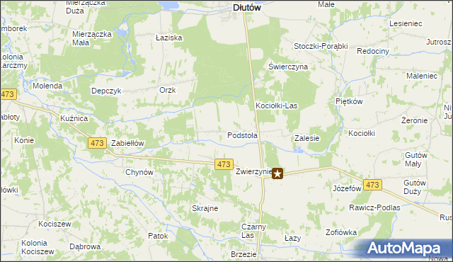 mapa Podstoła gmina Drużbice, Podstoła gmina Drużbice na mapie Targeo