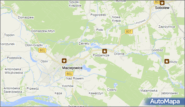 mapa Podzamcze gmina Maciejowice, Podzamcze gmina Maciejowice na mapie Targeo