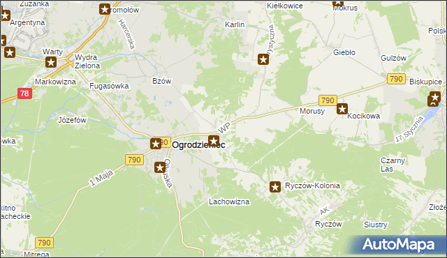 mapa Podzamcze gmina Ogrodzieniec, Podzamcze gmina Ogrodzieniec na mapie Targeo