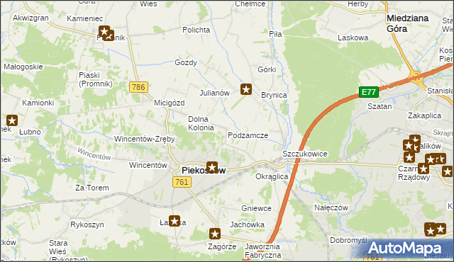 mapa Podzamcze gmina Piekoszów, Podzamcze gmina Piekoszów na mapie Targeo