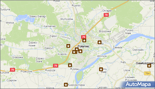 mapa Połaniec powiat staszowski, Połaniec powiat staszowski na mapie Targeo