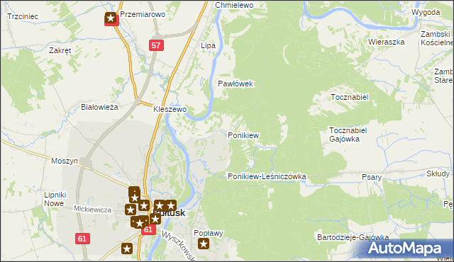 mapa Ponikiew gmina Pułtusk, Ponikiew gmina Pułtusk na mapie Targeo