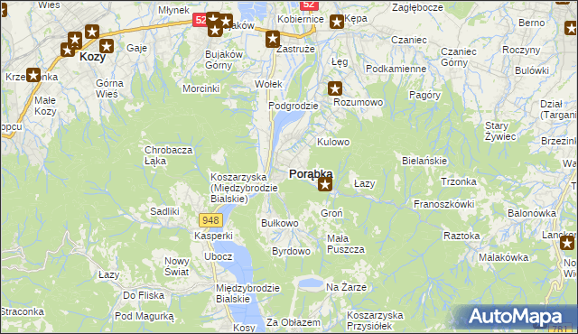 mapa Porąbka powiat bielski, Porąbka powiat bielski na mapie Targeo