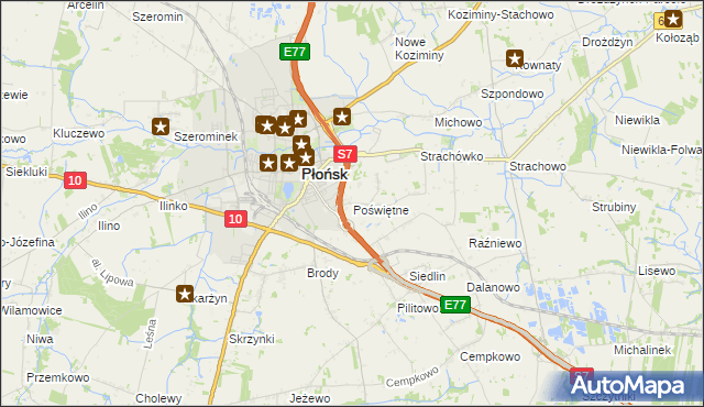 mapa Poświętne gmina Płońsk, Poświętne gmina Płońsk na mapie Targeo